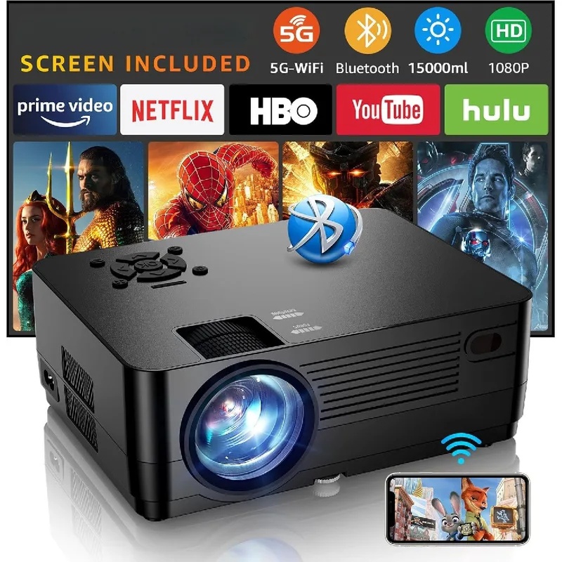 Home Cinema Projector Screen - Proyector de Películas 5G WiFi Bluetooth