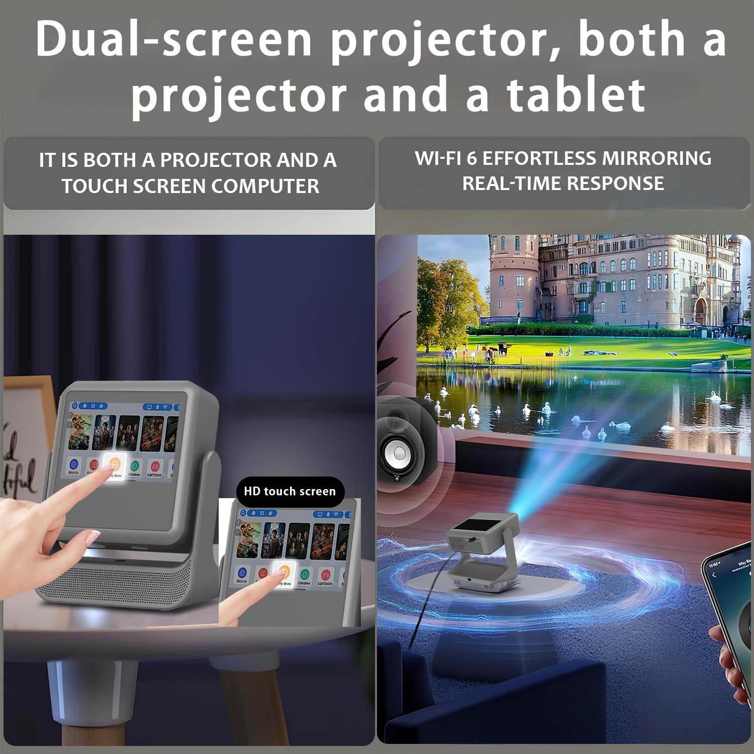 Home Cinema Projector Screen - Proyector para Ver Deportes, Pantalla Táctil