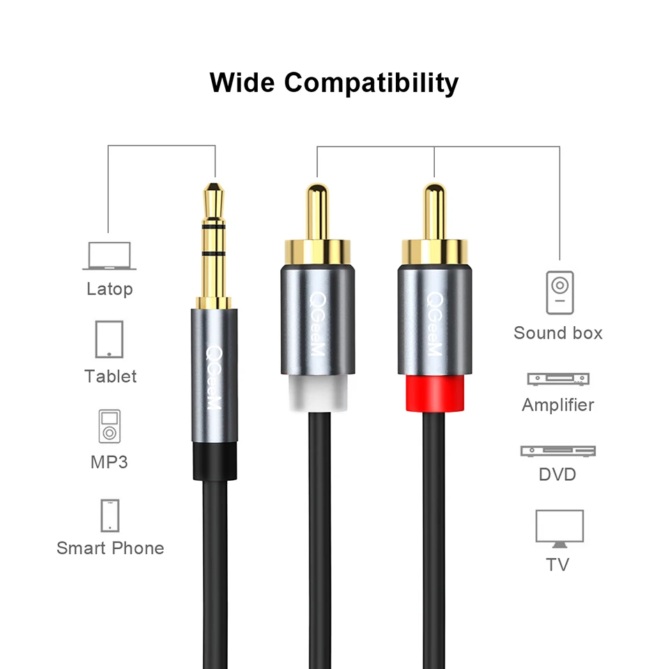 Cable RCA QGeeM 2RCA a 3.5mm,  - Home Cinema Solution reseña y precio